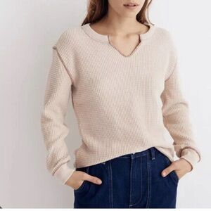 Madewell Waffle Knit Split V Neck Long Sleeve Pull Over Size Large